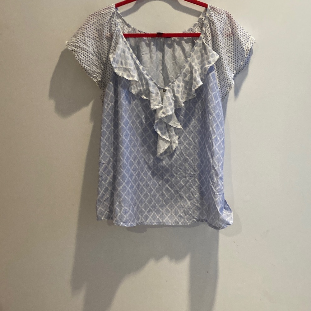 Tommy Hilfiger cotton Blue Patterned Ruffle Blouse